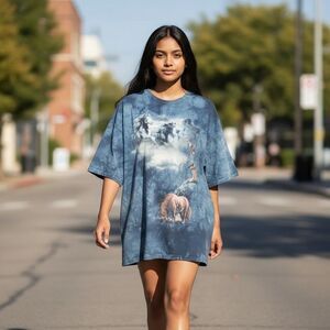 Vintage Y2K 2009 The Mountain Native American Man Blue Tie Dye T-Shirt Size XXL